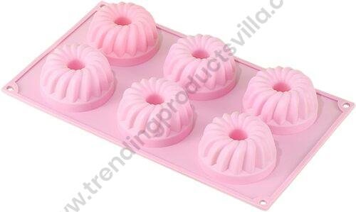 TPV® Cake Pan Silicone Fluted Tube Cake Pans, 6 Cavity Heritage Bundtlette Cake Silicone Mold