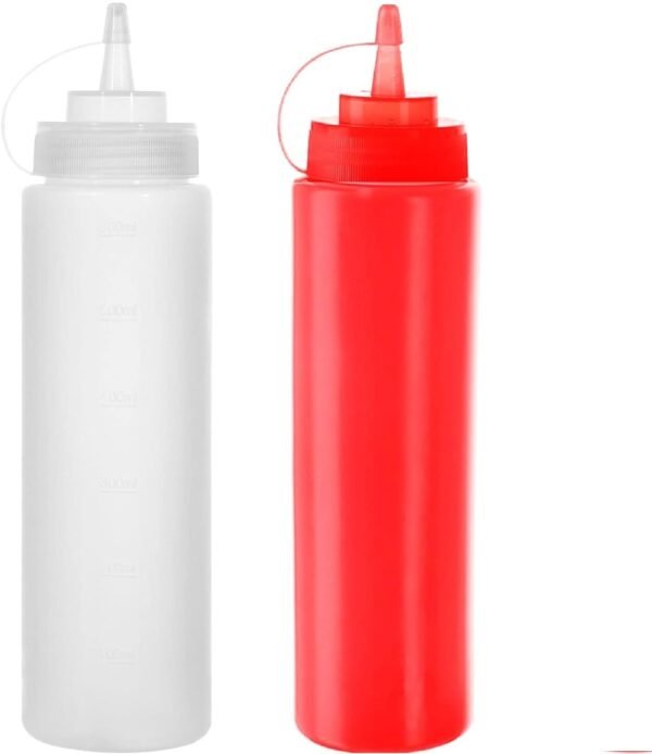 TPV® Condiment Squeeze Bottles Ketchup Dispenser 2  Plastic Sauce Squirt Bottle with Cap Lids ( 720 ml )