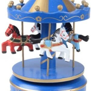 TPV® Music Box Carousel Music Box Sky City Colours Wooden Music Box 4-Horse Carousel Horse Music Box Music Box Keepsake (Colour: Navy Blue)