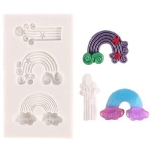 TPV® 3 cavity Rainbow Cloud Silicone Fondant Mould for DIY Chocolate Candy Fondant Sugar Craft Gum Paste Theme Party Cake Decoration Cupcake Topper