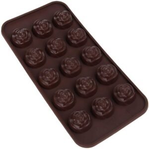 TPV® Silicone Chocolate Mold Candy Mold Jelly Ice Cube Tray Muffin Sugar Craft Fondant Mold Mould Cake Decorating Tools (Brown Silicone Rose Shape Mold)