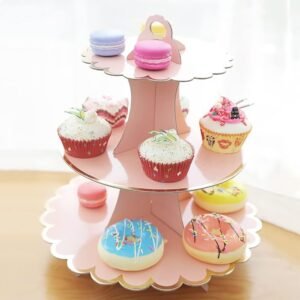 TPV® 3 Tier Cupcake Dessert Holder Cardboard Round Tower Cardboard Cake Stands for Birthday, Party, Anniversary, Baby Showers ( in random colour )