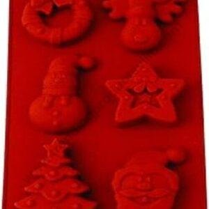 TPV® 6 Cavity 3D Christmas Tree, Star, Snowman, Elk, Santa Clause, Decor Ring, Silicon Moulds Muffin Mould