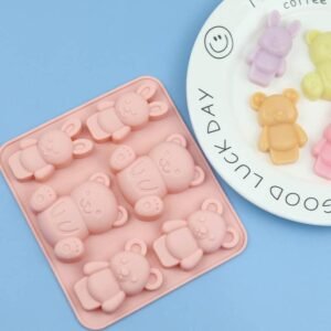 TPV® - 6 Cavity Bear Bunny Butterfly Silicone Mould For Ice, Chocolate, Jelly, Soap, Colour-Random