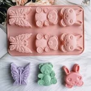 TPV® – 6 Cavity Bunny, Teddy, Butterfly Shape Silicone Chocolate Mould