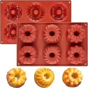 TPV® 6 Cavity Donut Silicone Fancy Bundt Cake, Muffin Cups, Coffee Cake, Cupcake, Brownie And Cornbread Mold