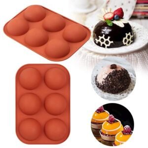 TPV® - 6 Cavity Half Circle, Half Sphere, Half Round Silicone Mould For Cake, Chocolate, Jelly, Colour-Random