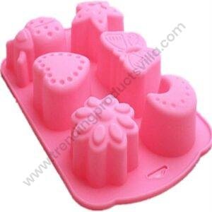TPV® 6 Cavity Insects Butterfly Moon Star Shaped 3D Silicone Cake Fondant Chocolate Ice Cube Soap Decorating Tray Mold