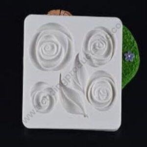 TPV® 6 Cavity Silicon 3D Pouf Rose And Leaf Fondant Marzipan Mould