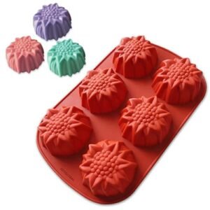TPV® - 6 Cavity Sunflower Silicone Mould For Ice, Chocolate, Jelly, Soap, Colour-Random