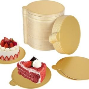 TPV® 100 Pcs Round Mini Cake Boards - Gold Mousse Cake Base - Disposable Round Mini Cake Pads - Dessert Board