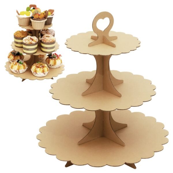 TPV® 3-Tier Cardboard Kraft Paper Cupcake Stand/Tower 1-Set ( Brown)