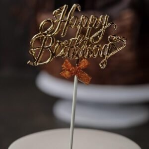 TPV® Party Crave Happy Birthday Cursive Cake Topper(9 * 5 inch)| Cake Decoration Items For Many More Birthday Celebrations (1pc) (Gold)