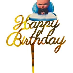 TPV® Party Port Golden Acrylic Boss Baby Happy Birthday Cake Topper - Pack of 1