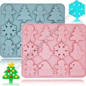 TPV® Christmas Cake Fondant Moulds, 3D Christmas Theme Baking Moulds, Gingerbread Men Christmas Tree Snowman Cake Border Fondant Moulds