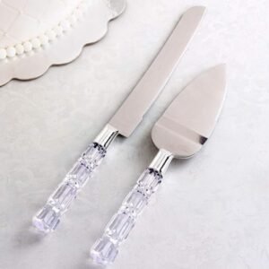 TPV® Stainless Steel 2 Pcs Cake Cutting Knife Serving Set with Crystal Handle for Weddings Birthdays Gifts,