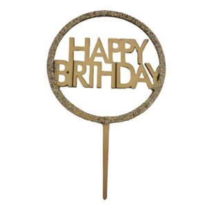 TPV® Happy Birthday Round Shape Wooden Cake Topper with Glitter, Wooden Cake Toppers for Cake Decoration, Birthday Cake Supplies, ( PACK OF 1 )