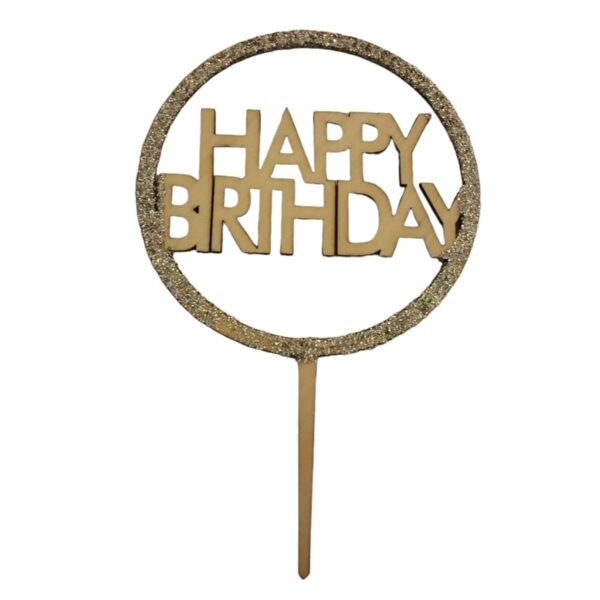 TPV® Happy Birthday Round Shape Wooden Cake Topper with Glitter, Wooden Cake Toppers for Cake Decoration, Birthday Cake Supplies, ( PACK OF 1 )