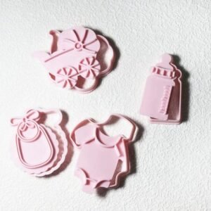 TPV® 4pcs/Set Baby Buggy Clothes Apron Milk Bottle Shape Fondant Cake Decorating Cookie Biscuit