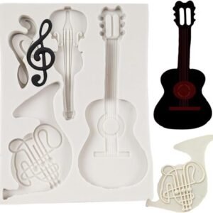 TPV®  4 Cavity Musical Instrument Mould, Voilin, Guitar Fondant Silicon Chocolate Mould