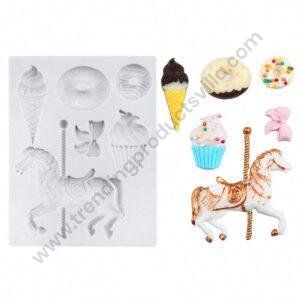 TPV® Carousel Horse Silicone Fondant Mold Merry Go Round Ice Cream Doughnut Chocolate Candy Mold