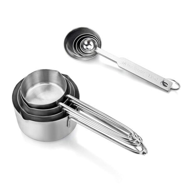 TPV® Stainless Steel Measuring Cup & Spoon Combo, Set of 4 Cups & 4 Spoons, Silver