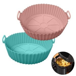 TPV® Air Fryer Reusable Silicone Non-Stick Silicone Air Fryer Liners with Ear Handles|Pack of 2 Air Fryer Liner