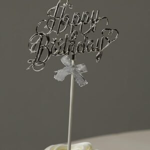 TPV® Party Crave Happy Birthday Cursive Cake Topper(9 * 5 inch)| Cake Decoration Items For Many More Birthday Celebrations (1pc) (Silver)