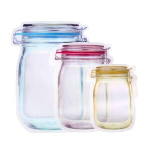 TPV® Plastics Jar Shape Pouches with Zipper - Pack of 15 (5 Small, 5 Medium and 5 Large Bags)