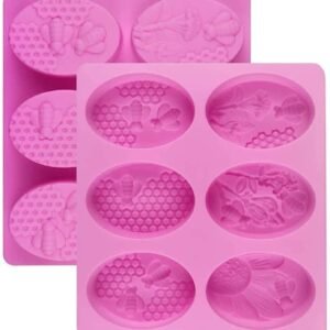 TPV® 3D Bee Silicone Molds, Honeycomb Mold for Soaps, Beehive Cake Baking Mold, Candle Mold Resin Mold for Homemade Craft (Oval, Random Color)