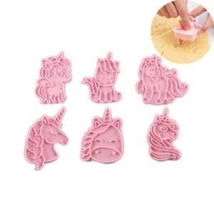 TPV®- 6Pcs Unicorn Shape Set Of Cookie Cutters 3D Cartoon Mold Plastic Pressing Fun Baking Molding Unicorn Cookie Mould