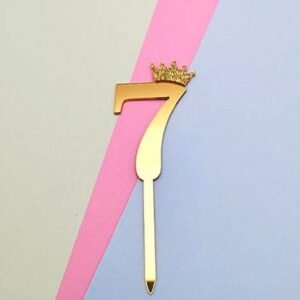 TPV® Number 7 Cake Topper/Happy Birthday Cake Topper/ 7Th Birthday/Gold Cake Topper/Crown/Cutout Cake Topper/Number Cake Topper