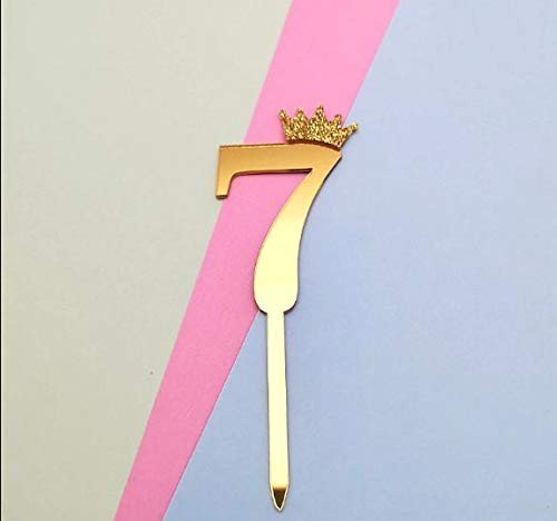 TPV® Number 7 Cake Topper/Happy Birthday Cake Topper/ 7Th Birthday/Gold Cake Topper/Crown/Cutout Cake Topper/Number Cake Topper