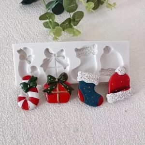 TPV® 4 Cavities Candy Stick, Gift Box, Socks, Hat Shape Gummy Big Christmas Fondant Mould