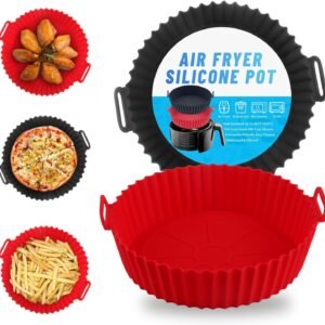 TPV® 5 Pcs Silicone Air Fryer Liners | Non Stick Reusable Heat Resistant | Cooking Oven Insert Accessories | Baking Tray with Handles (Black and Red)
