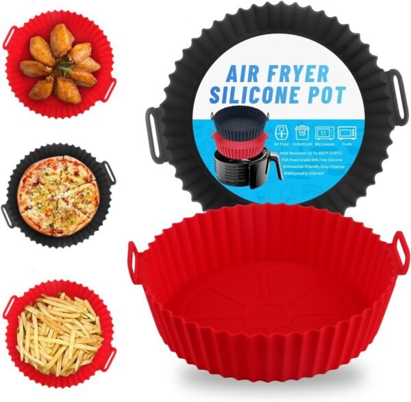 TPV® 5 Pcs Silicone Air Fryer Liners | Non Stick Reusable Heat Resistant | Cooking Oven Insert Accessories | Baking Tray with Handles (Black and Red)