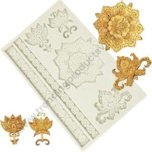 TPV® 6 Cavity  Embossed Baroque Vintage Silicone Fondant Shape Cake Border Decoration Silicone Fondant Flowers Mould