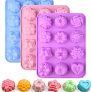 TPV® 12-Cavity Flower Soap Molds, Heart Rose Daisy Dahlia Star Flower 12 Different Shapes Mixed Flower Silicone Molds ( Pack of 1 )