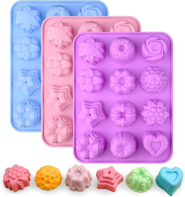 TPV® 12-Cavity Flower Soap Molds, Heart Rose Daisy Dahlia Star Flower 12 Different Shapes Mixed Flower Silicone Molds ( Pack of 1 )