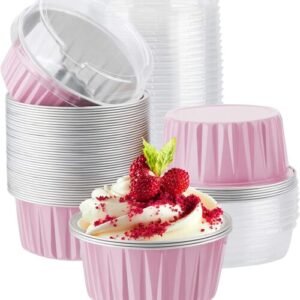 TPV® Aluminum Foil Muffin Cupcake Ramekin, 50pcs 5oz 125ml Disposable Aluminum Foil Muffin Cupcake (pink)