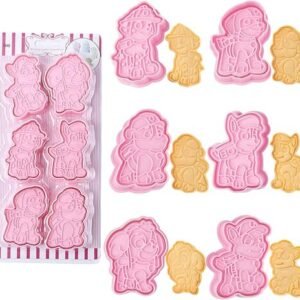 TPV® 6pcs Paw Patrol Cartoon Shaped Cookie Cutter Set, 3D Cookie Cutters for Baking Pink DIY Press Cookie Stamps Molds