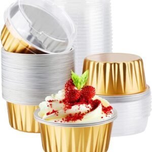 TPV® Aluminum Foil Muffin Cupcake Ramekin, 50pcs 5oz 125ml Disposable Aluminum Foil Muffin Cupcake (Golden)