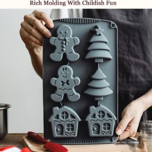 TPV® 6 cavity  Christmas Silicone Molds For Baking Large Christmas Tree Holiday Silicone Molds 3D Shape Gingerbread Man Candy House Pine Tree Silicone Molds
