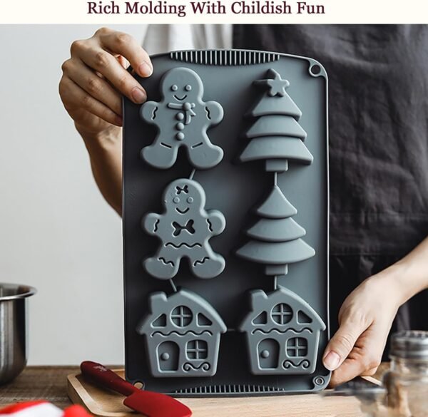 TPV® 6 cavity  Christmas Silicone Molds For Baking Large Christmas Tree Holiday Silicone Molds 3D Shape Gingerbread Man Candy House Pine Tree Silicone Molds