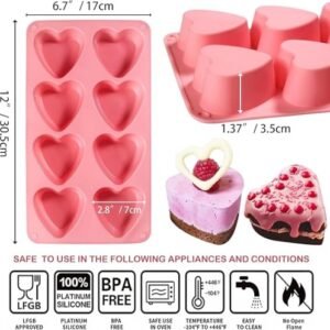 TPV® – 8 Cavity Heart Shape Silicone Chocolate Mould For Desserts, Homemade Soaps, Muffin, Brownie, Cornbread, Cheesecake, Panna Cotta, Pudding, Jello Shot.