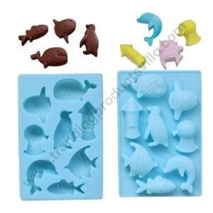TPV® – 8 Cavity Whale Dolphin Penguin Shape Fish Silicone Chocolate Mould For Baking Cookie, Chocolate, Jelly, Candy, Soap, Ice Cubes And Cake Decoration.