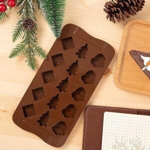 TPV® Christmas Mold 15 Cavity Christmas Candy molds - with 15 Hole Santa Claus Head Christmas Tree & Bells Sugar Craft Baking Mold