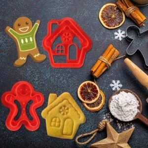 TPV® 2 pcs Cookie Cutter | Snowhouse Gingerbread Man Holiday Cookie Cutters | 3D Cookie Mold