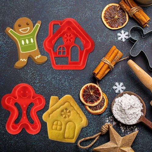 TPV® 2 pcs Cookie Cutter | Snowhouse Gingerbread Man Holiday Cookie Cutters | 3D Cookie Mold