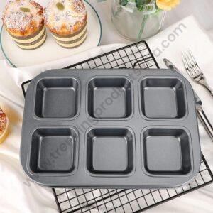 TPV® Square Brownie Pan, Nonstick 6 Cavity Muffin Pan Brownie Cake Pan Mini Cheesecake Cupcake Bakeware